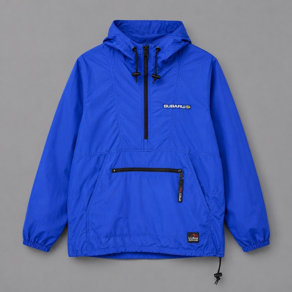 VTG LL Bean Subaru Outdoors Anorak Windbreaker Jacket Mens Medium Blue Pullover